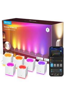 lot 75181 image: Govee Cube Wall Sconces, RGBIC LED Wall Light Works with Alexa, WiFi Smart Lights for Room Decor, Color Changing Indoor Light Fixture for Bedroom Dining Room, Music Sync, Adjustable Cables, 15ft