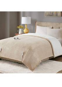 lot 75184 image: Sherpa Soft Dual Control Electric Blanket King Size, Heating Blankets  Washable  1-10 Hour Automatic Shut Off  Double Zone, 20 Heat Settings  100 X 90 Beige
