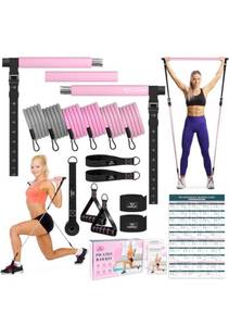 lot 75185 image: Pilates Bar Kit with Resistance Bands, Multifunctional Yoga Pilates Bar with Heavy-Duty Metal Adjustment Buckle, Portable Home Gym Pilates Resistance Bar Kit for Women Full Body Workouts
