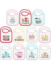 lot 75197 image: Cuffbow 11 Pcs Baby First Holiday Bibs Set for Boys or Girls, My First Thanksgiving Halloween Christmas 1st Birthday Easter Mother Father Day Bibs for Newborn Infants Feeding Teething Drooling