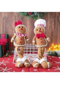 lot 75201 image: BALONAR 15Inch Large Size Christmas Plush Gingerbread Man Boy Girl Figures with Chef Hat Bowknot Christmas Ornament Home Decorations Doll Soft Door Window Table Tree Holiday Xmas Season Decor