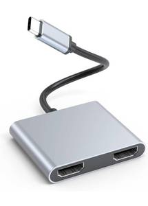 lot 75202 image: USB C to Dual HDMI Adapter 4K60Hz, USB C to Dual HDMI Adapter for 2 Monitors for MacBook ProAir, Dell XPS, HP, 2 HDMI (Display) to USB C (Source) Converter for Windows, NOT for Mac OS