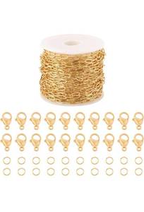 lot 75206 image: 16.4ft Gold Plated Paperclip Chain Soldered Jewelry Chain Kit 6x3 Brass Cable Chain Stainless Steel Jump Rings Lobster Clasps for Crafts DIY Bracelet Jewelry Making Findings