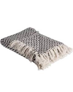 lot 75210 image: DII Modern Zig Zag Throw Blanket Woven Cotton, Hand-Knotted 2.5 Fringe, 50x60, Black