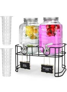 lot 75226 image: 1 Gallon Glass Drink Dispensers For Parties 2PACK.Beverage Dispenser,Glass Drink Dispenser With Stand And Stainless Steel Spigot 100% Leakproof.Lemonade Dispenser With Ice Cylinder.Laundry Detergen