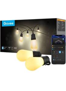 lot 75231 image: Govee Outdoor String Lights, 96ft Smart Outdoor String Lights with 30 Dimmable Warm White LED Bulbs, 2 Ropes of 48ft IP65 Waterproof Shatterproof Patio Lights for Party, Christmas Decor, 70lm per Bulb