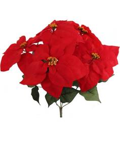 lot 75234 image: Lifelike Artificial Red Poinsettia Flower Bush  20 Inches Tall with 7 Velvet Poinsettia Heads  Stunning Christmas Decorations for Home and Holiday Display