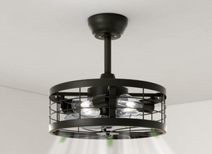 lot 75251 image: VOLISUN Caged Ceiling Fan with Light,16.5in Black Fandelier Ceiling Fan with Light and Remote,Farmhouse Bladeless Ceiling Fan Lights Fixtures for Kitchen,Bedroom