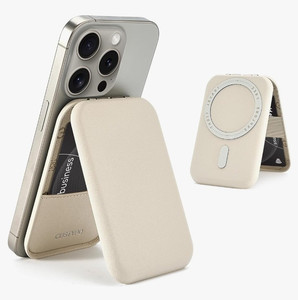 lot 75256 image: CUSTYPE Magnetic Card Wallet Holder Compatible with MagSafe Wallet Adjustable Stand Design for iPhone 15141312 Series Beige
