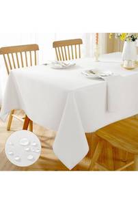 lot 75267 image: Linen Rectangle Tablecloth, Waterproof Washable Textured Woven Table Cloth, Fabric Table Cover for Dining, Party, Wedding, Indoor Outdoor
