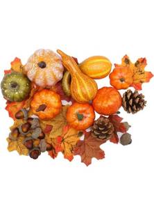 lot 75281 image: winemana 50pcs Fall Pumpkins Decor Set, Mini Artificial Gourd Fall Leaves Acorns Decorations for Home, Fall Centerpieces for Tables, Thanksgiving Vase Filler, Harvest Farmhouse Table Tiered Tray Set
