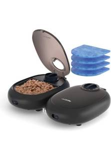 lot 75283 image: WOPET Automatic Cat Feeder,48-Hour Timer Cat Bowl with Ice Gel Pack Refrigeration Function,Perfect for Small Dogs and Cats in Yogurt,Can,and Wet Food Feeding,Black
