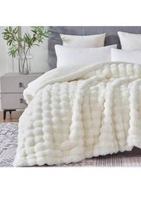 lot 75292 image: 50x60 Inches Ultra-Soft Fuzzy Faux Fur Plush Throw Blanket - Thick, Warm Sherpa for Couch, Sofa, Bedroom, Camping - Decorative Blanket for Cozy Warmth, Bubble Ivory White