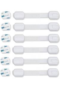 lot 75295 image: Child Proof Safety Locks - Baby Proofing Cabinet Lock with 6 Extra 3M Adhesives - Adjustable Strap Latches to Cabinets,Drawers,Cupboard,Oven,Fridge,Closet Seat,Door,Window (White, 6)
