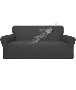 lot 75300 image: Easy-Going 100% Waterproof Couch Cover, Dual Sofa Stretch Jacquard Slipcover, Leakproof Furniture Protector for Kids, Pets, Dog and Cat (Sofa, Dark Gray)