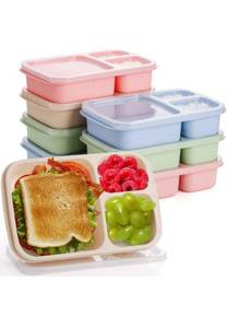 lot 75307 image: Kingrol 12 Pack Plastic Bento Lunch Boxes, Meal Prep Containers, Reusable Food Containers with Lids for School Work Travel Kitchen Organization, Stackable and Microwaveable, 3 Compartment