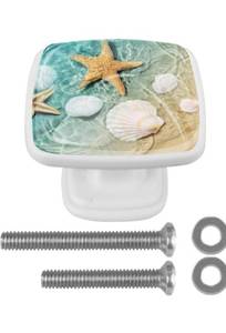 lot 75309 image: 4 PCS Beach Starfish White Crystal Glass Drawer Knob Pull Handle 30mm Ergonomic Square Furniture Cabinet Handle for Kitchen Dresser Cupboard Wardrobe, White,Chrome, 1.18x0.82x0.78 in3x2.1x2 cm