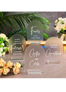 lot 75310 image: 4 Pcs Acrylic Wedding Reception Signs with Stand Clear Gifts and Cards Sign with Holder Please Sign Our Guestbook 5 x 7 Inch Rustic Calligraphy Wedding Sign for Wedding Ceremony Reception (Arch