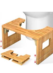 lot 75319 image: Bamboo Toilet Stool Squat 7in & 9in Adjustable Heights, Foldable Poop Stool for Bathroom Adults Kids, Potty Stool with Non-Slip Layer to Improve Bathroom Posture and Comfort, 400 lbs Capacity