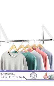 lot 75324 image: Double Foldable Clothing Rack wExtension Rod, Wall-Mounted Retractable Clothes Hanger for Laundry Dryer Room, Hanging Drying Rod, Small Collapsible Folding Garment Racks, Dorm Accessories (White)