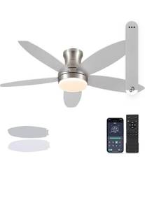 lot 75325 image: 48 Inch Ceiling Fan with Light, Nickel Flush Mount Ceiling Fan with Remote and APP Control, Dimmable and 6 Wind Speed, Modern Low Profile Ceiling Fan Light for Bedroom, Covered Outdoor4