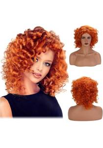 lot 75334 image: Orange Curly Wig Women Red Orange Kinky Curly Wig 70s Ginger Afro Wig Synthetic Halloween Cosplay Party Costume Wig