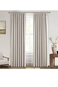lot 75337 image: Natural Linen Pinch Pleated Blackout Curtains & Drapes 96 Inch Long BedroomLivingroom Farmhouse Curtains 2 Panel Sets, Neutral Track Room Darkening Thermal Insulated 8ft Back Tab Window Curtain