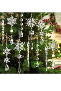 lot 75343 image: 18pcs Crystal Christmas Ornaments for Tree Decorations-Hanging Acrylic Snowflake Icicle Ornaments with Drop Pendants for Winter Wonderland Chandelier Crystals Decorations Supplies