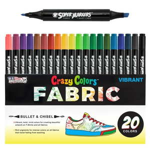 lot 75354 image: Crazy Colors Dual Tip Fabric & T-Shirt Marker 20 Color Set - Bullet & Chisel Tips - Child Safe - Create Art on Clothing