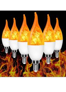 lot 75378 image: 6-Pack LED Flame Light Bulb, 3 Mode E12 Edison Bulb, 1.2W Warm White, for Chandelier, Halloween Decorations, Christmas, Outdoor, Indoor