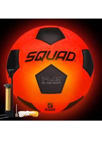 lot 75381 image: SQUAD Glow in The Dark Soccer Ball, Light Up LED Soccer Ball with 2 Lights and Pre-Installed Batteries, Official Size 5 for Teen Boys and Girls 8-14, Outside Toys for Kids