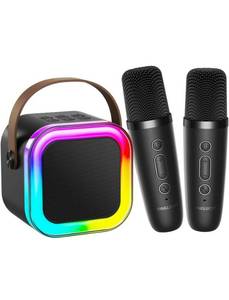 lot 75382 image: All in One Karaoke Machine with Bluetooth Speaker & 2 Wireless Microphones Loud Sound & Dynamic LED Lights Christmas Birthday Gifts for Boys Girls Kids Adults Toys Black