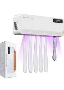 lot 75383 image: UV Toothbrush Sanitizer Holders,Wall Toothbrush San itizer Holder with Light, 5 Slots Toothbrush Holder Rechargeable Toothbrush Cleaner Case Cover Toothbrush Holder with Air Dry for Family Bathroom