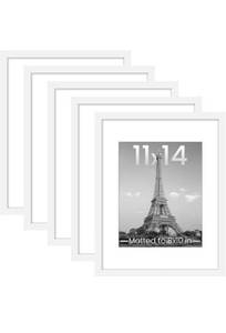 lot 75384 image: upsimples 11x14 Picture Frame Set of 5, Display Pictures 8x10 with Mat or 11x14 Without Mat, Wall Gallery Photo Frames, White