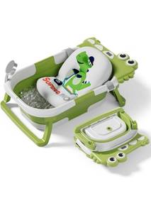 lot 75388 image: Alligator Collapsible Baby Bathtub for Newborn with Thermometer & 1 Soft Floating Cushion & Drain Hole, Foldable & Portable Travel Baby Bath Tub for Newborns to Toddlers 0-36 Months Girl