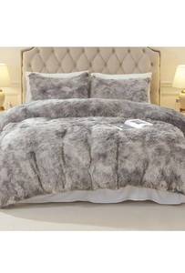lot 75398 image: EMME Plush Fuzzy Twin Duvet Cover Set, Luxury Soft Faux Fur Velvet Fluffy Comforter Cover Set 2 Pieces Soft Warm and Durable, 1 Duvet Cover  1 Pillow Case, Zipper Closure (Tie Dye Light Grey,Twin)
