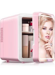 lot 75401 image: Skincare Fridge, Mini Fridge with Dimmable LED Morror, 6L Makeup Fridge for Bedroom, Car, Office & Dorm, Cooler & Warmer, Portable Small Refrigerator for Cosmetics, Skin Care and Food, Pink