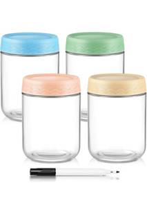 lot 75403 image: DRKIO 16 Oz Overnight Oats Containers with Lids - 4 Pack Glass Storage Jars with Airtight Lids Wide Mouth Mason Food Jars Great for Meal Prep Salad Chia Pudding Snacks Yogurt Sugar Spice Cereal