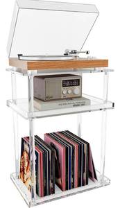 lot 75405 image: Small Acrylic Side Table for Small Spaces, Small NightstandBedside Table, Home Accent End Table for Living Room, Bedroom, 3 Tier with Hem, Clear
