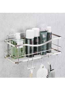 lot 75406 image: KINCMAX Premium Shower Caddy - Adhesive Bathroom Shower Organizer and Storage w 4 Hooks, No Drill Shower Shelves for Inside Shower, Rustproof Stainless Steel Shower Rack, Accessories Holder, Silver