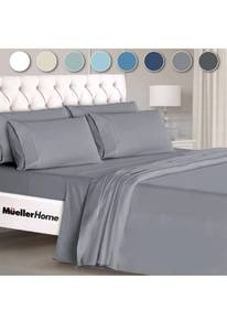 lot 75412 image: lMueller Ultratemp King Size Sheets Set, Super Soft 1800, 6 Piece, Deep Pocket up to 16 Cooling Sheets King Size, Transfers Heat, Breathes Better, Hypoallergenic, Wrinkle, Light Grey