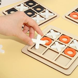 lot 75321 image: Wooden Board Tic Tac Toe Game XO Table Toy Classical Family Children Puzzle Game Educational Toys, Random Color