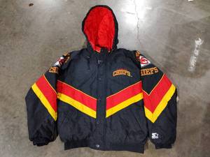 lot 308 image: Vintage STARTER Kansas City Chiefs Hooded Coat SIZE Small SWEEEEEET
