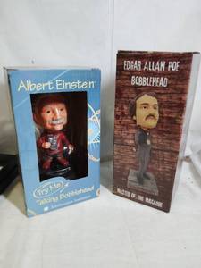 lot 15 image: Albert Einstein and Edgar Allen Poe Bobbleheads