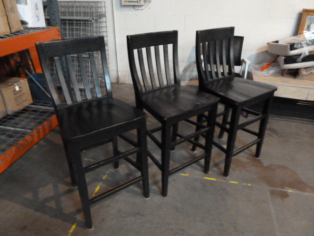 lot 49 image: SET OF 3 BLACK COUNTER CHAIRS