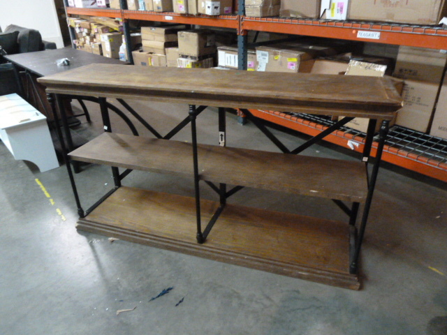 lot 47 image: INDUSTRIAL SHELVING UNITTV STAND has a few knicks on the corners