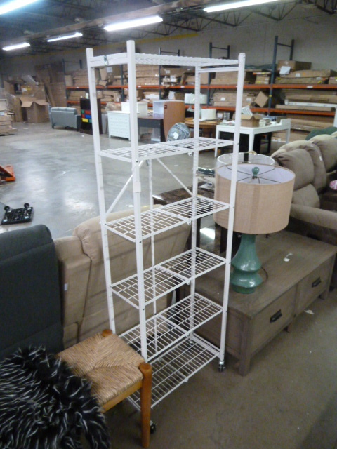 lot 27 image: WHITE ROLLING ORIGAMI SHELVING UNIT