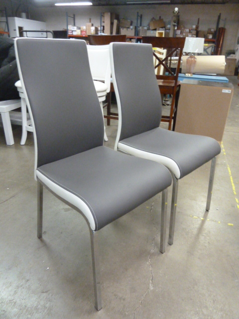 lot 23 image: PAIR OF MODERN BRAND NEW GREY & WHITE DINING CHAIRS