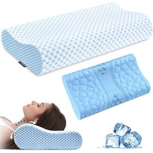 lot 2001 image: Neck Pillow Memory Foam Pillows - Cooling Neck Support Pillow for Pain Relief, Ergonomic Cervical Pillow for Sleeping, Orthopedic Contour Bed Pillow for Side, Back & Stomach Sleepers