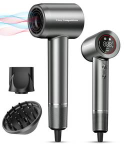 lot 2011 image: Hair Dryer - Negative Ionic Blow Dryer with 150000 RPM High Speed Brushless Motor for Fast Drying, Low Noise, HD Display Hair Dryer with Diffuser and Nozzle, 5 Temps & 2 Speeds - Retail $126.46